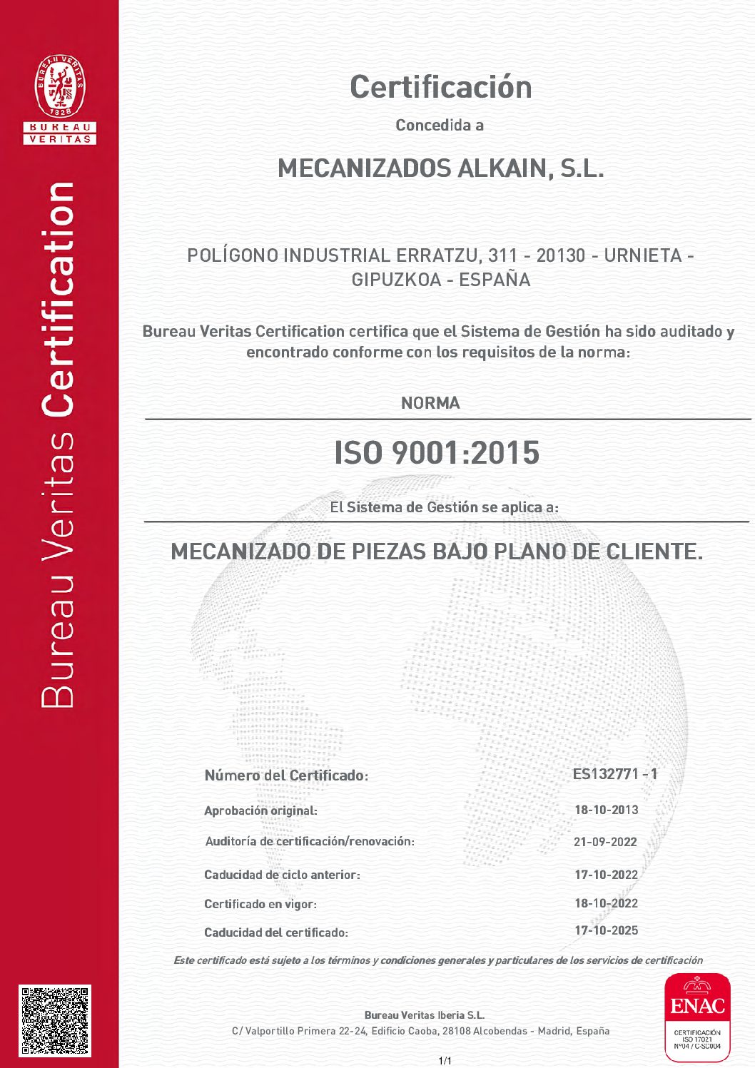 Certificado ISO 9001 Mecanizados Alkain